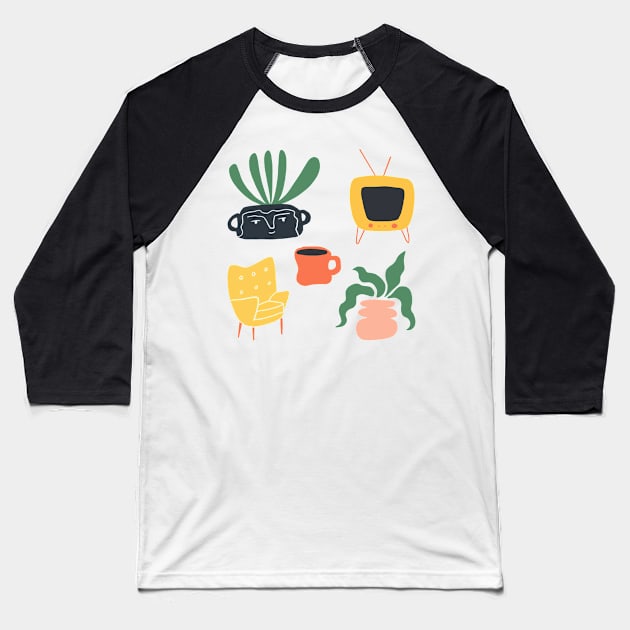 Midcentury Knick Knacks Print Baseball T-Shirt by haleyum